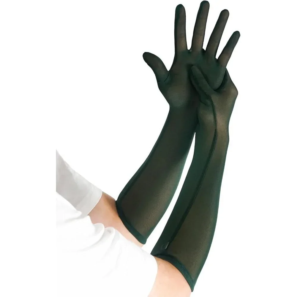 Women's Green Tulle Mesh Elbow Length Gloves Wedding Party Dress Costume